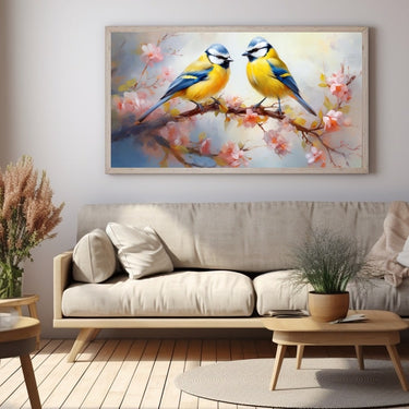 Acrylic Painting of Birds and Flowers